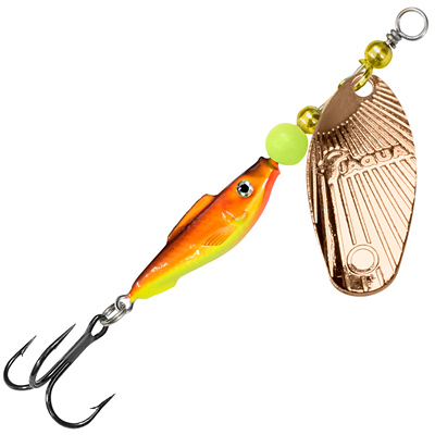 Блесна AQUA FISH SHELL-2, вес - 9,0g, лепесток №2 (медь), цвет тела 05 (оранжево-желтый)