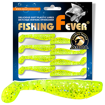 Риппер для рыбалки AQUA FishingFever FLAT, длина - 5,0cm, вес - 2,5g, упаковка 8 шт, цвет 203 (прозрачный лимонник с блестками)