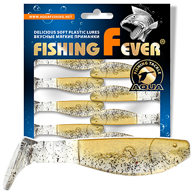 Риппер для рыбалки AQUA FishingFever FLAT, длина - 6,5cm, вес - 4,6g, упаковка 8 шт, цвет WH05 (прозрачно-золотой с блестками)